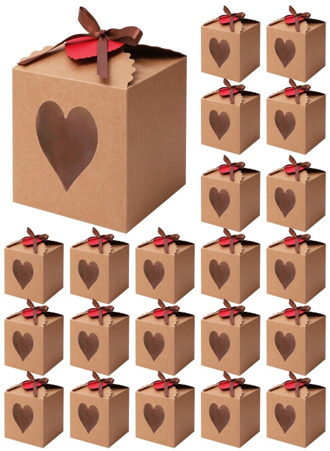 Cooraby 20 Pieces Valentine's Heart Gift Boxes with Display Window 5.1 x 5.1 x 4 Inch Kraft Paper Gift Bags Gift Packaging Boxes with Tags and Ribbons for Valentine's Day Christmas Party Decorations - Image 1